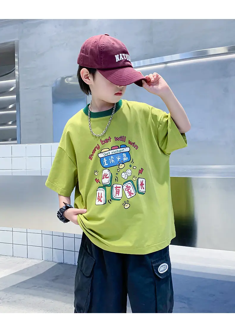 Boys Green Printed T-Shirt 2025 Summer Wear — feature 17