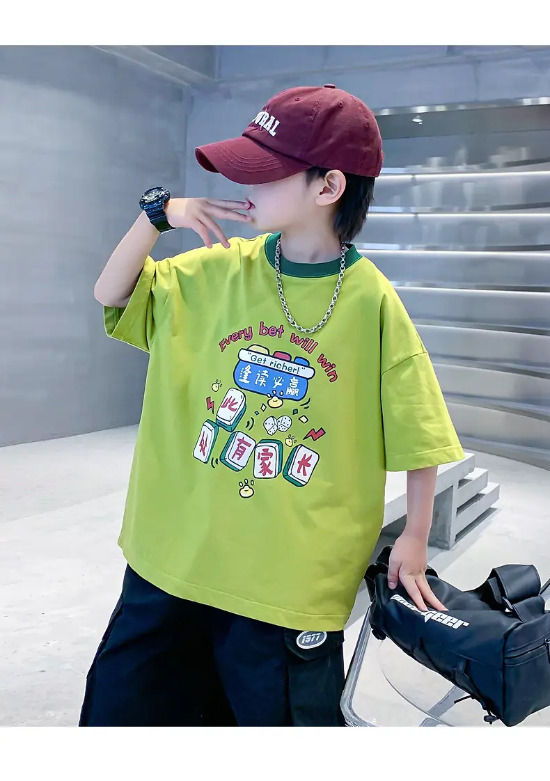 Boys Green Printed T-Shirt 2025 Summer Wear — feature 18