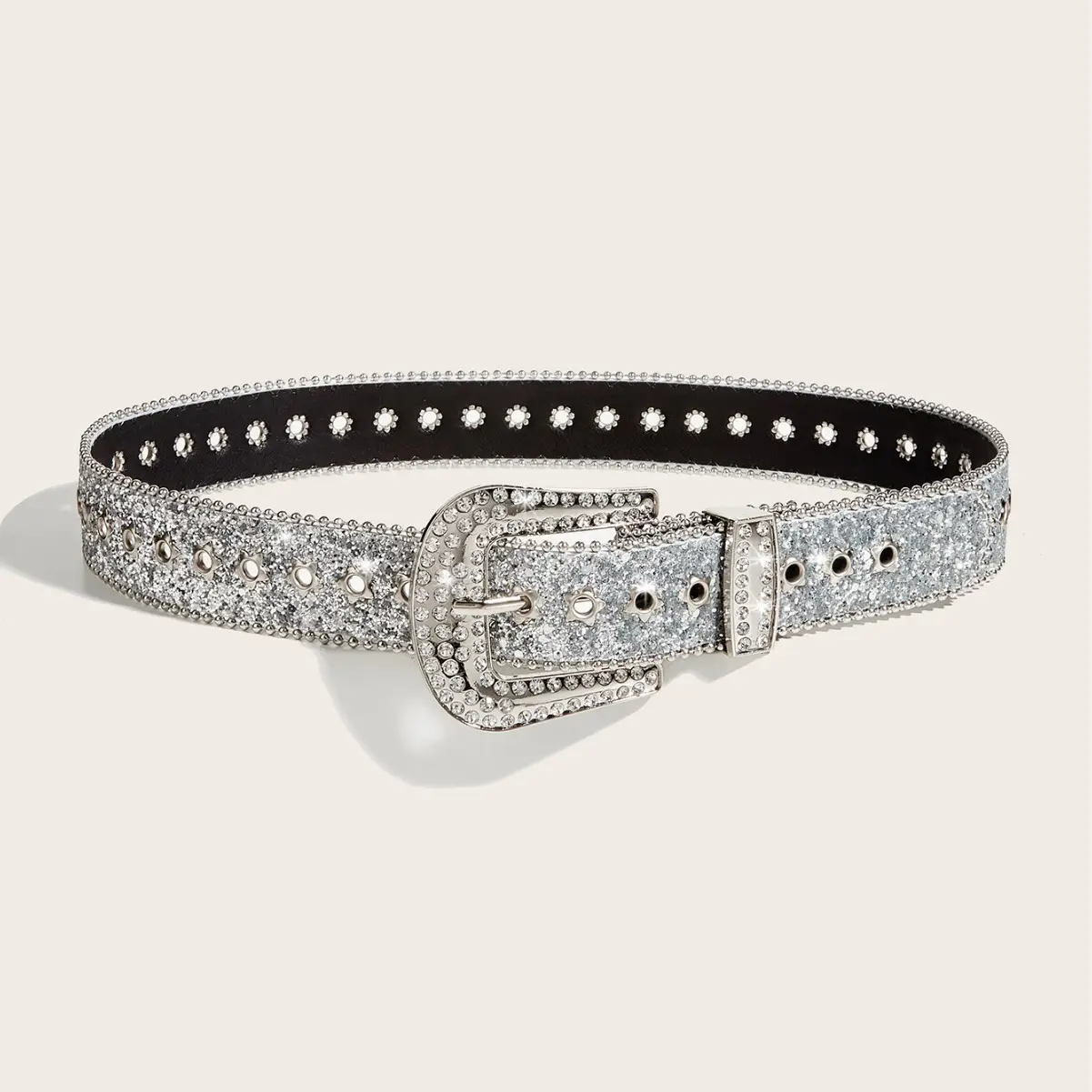 Rhinestone Belt Women's Black Wide Decoration - Image 4