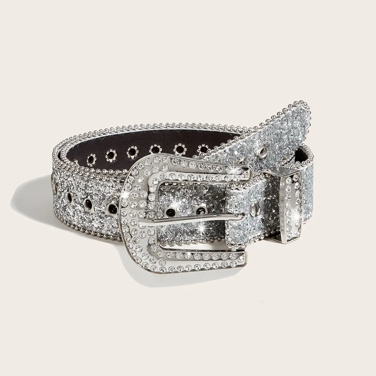 Rhinestone Belt Women's Black Wide Decoration - Image 5