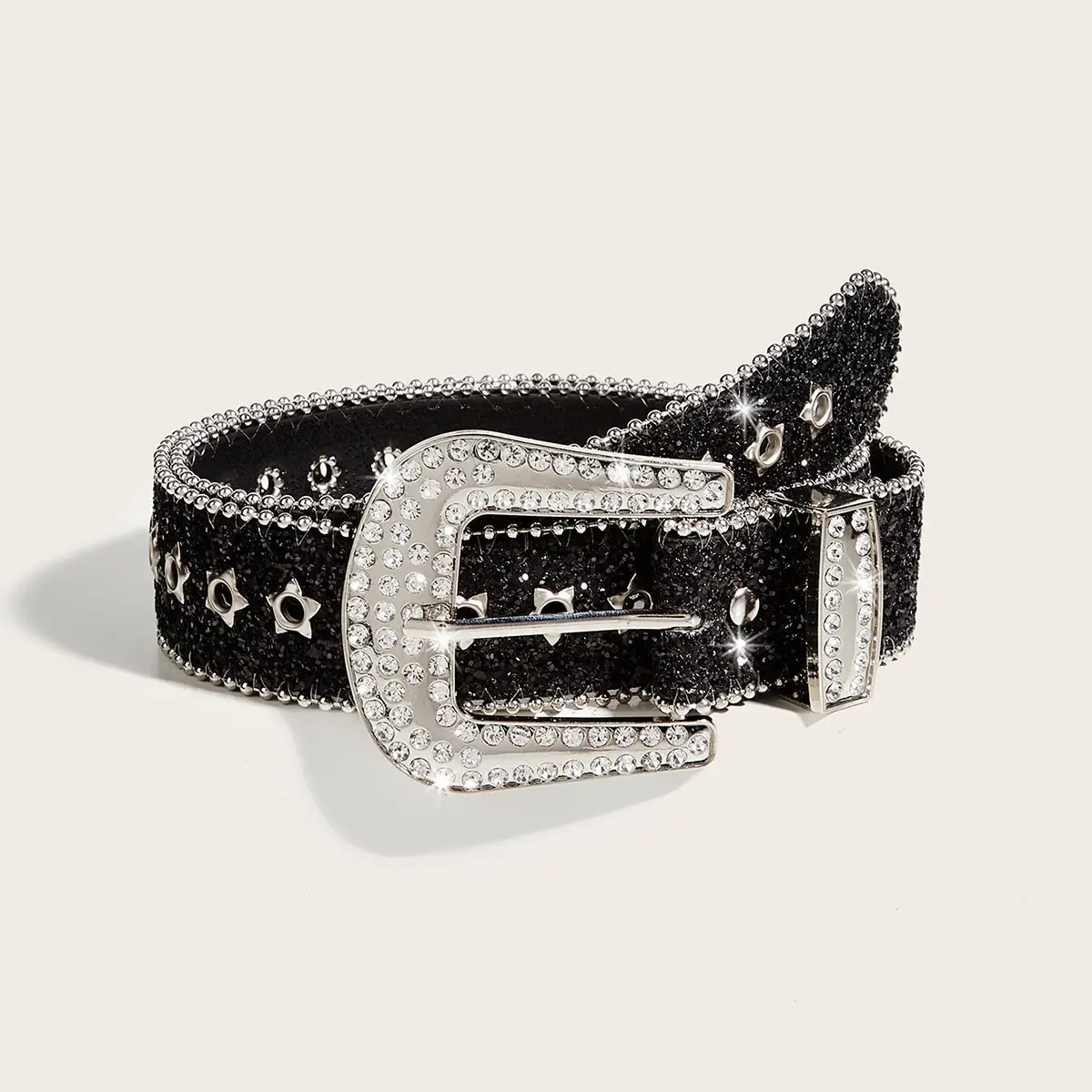 Rhinestone Belt Women's Black Wide Decoration - Image 6