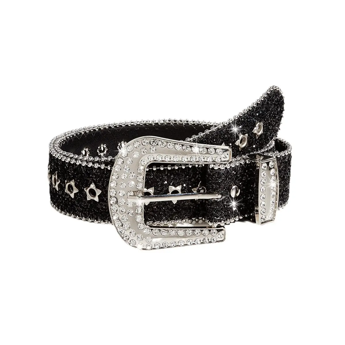 Rhinestone Belt Women's Black Wide Decoration - Image 7