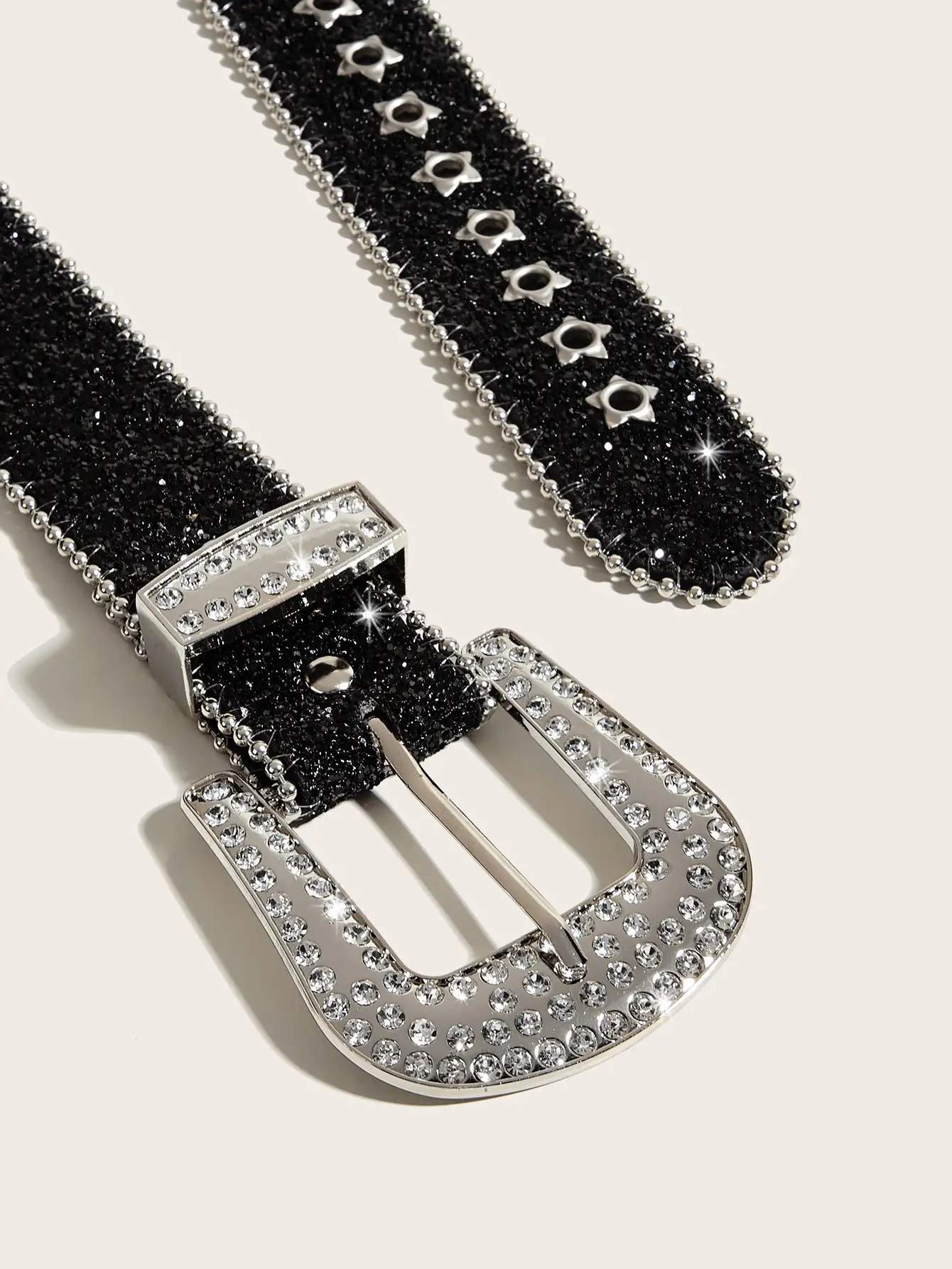 Rhinestone Belt Women's Black Wide Decoration — feature 7