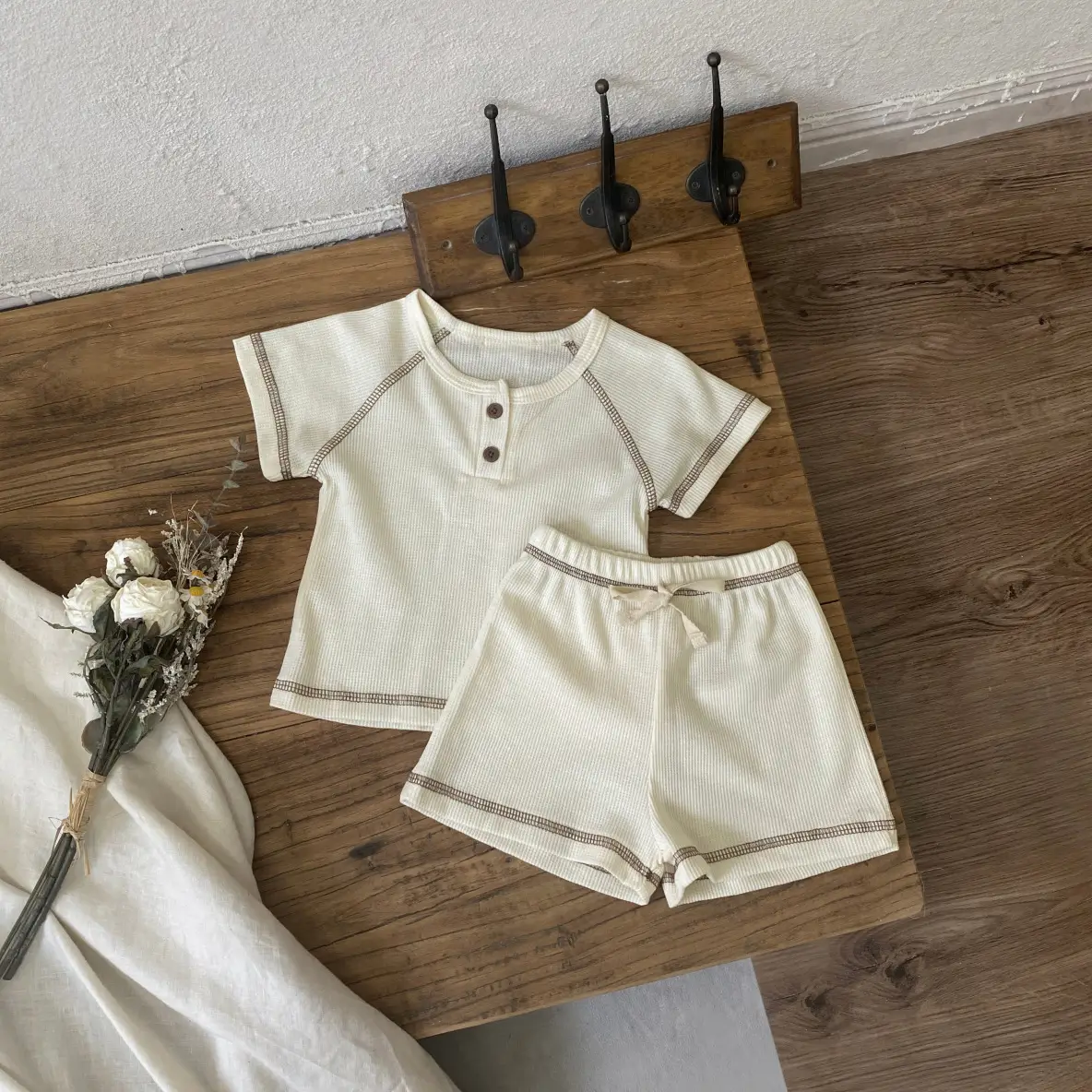 Boys' Waffle Shorts Set Summer Boys Suit - Image 2