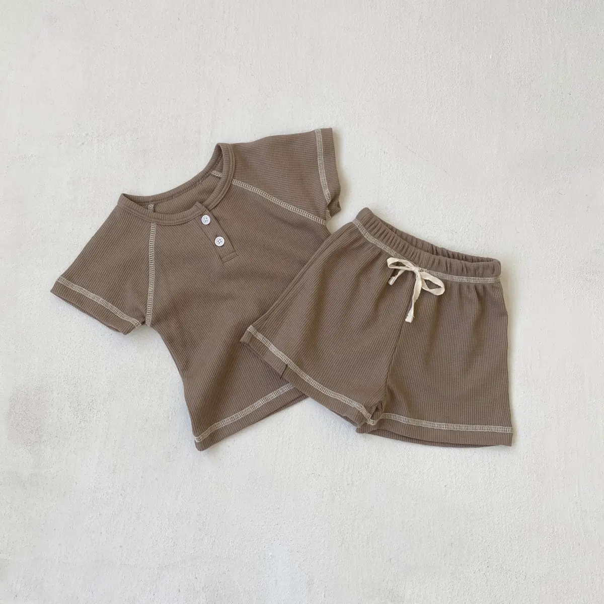 Boys' Waffle Shorts Set Summer Boys Suit - Image 3