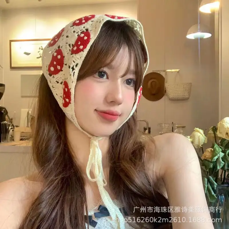 Summer Korean Style Sweet Hair Belt Photo Spice Girl Pastoral Style Hair Ornaments Floral Knitted Soft Girl Vintage Triangle Scarf Women - Image 144