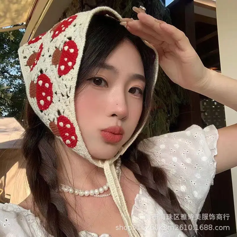 Summer Korean Style Sweet Hair Belt Photo Spice Girl Pastoral Style Hair Ornaments Floral Knitted Soft Girl Vintage Triangle Scarf Women - Image 145