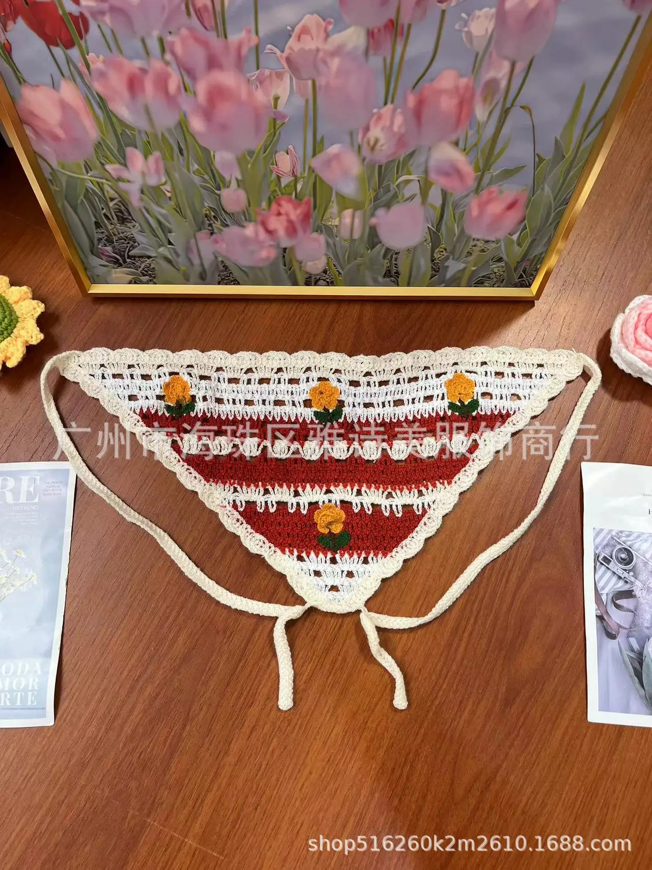 Summer Korean Style Sweet Hair Belt Photo Spice Girl Pastoral Style Hair Ornaments Floral Knitted Soft Girl Vintage Triangle Scarf Women - Image 107