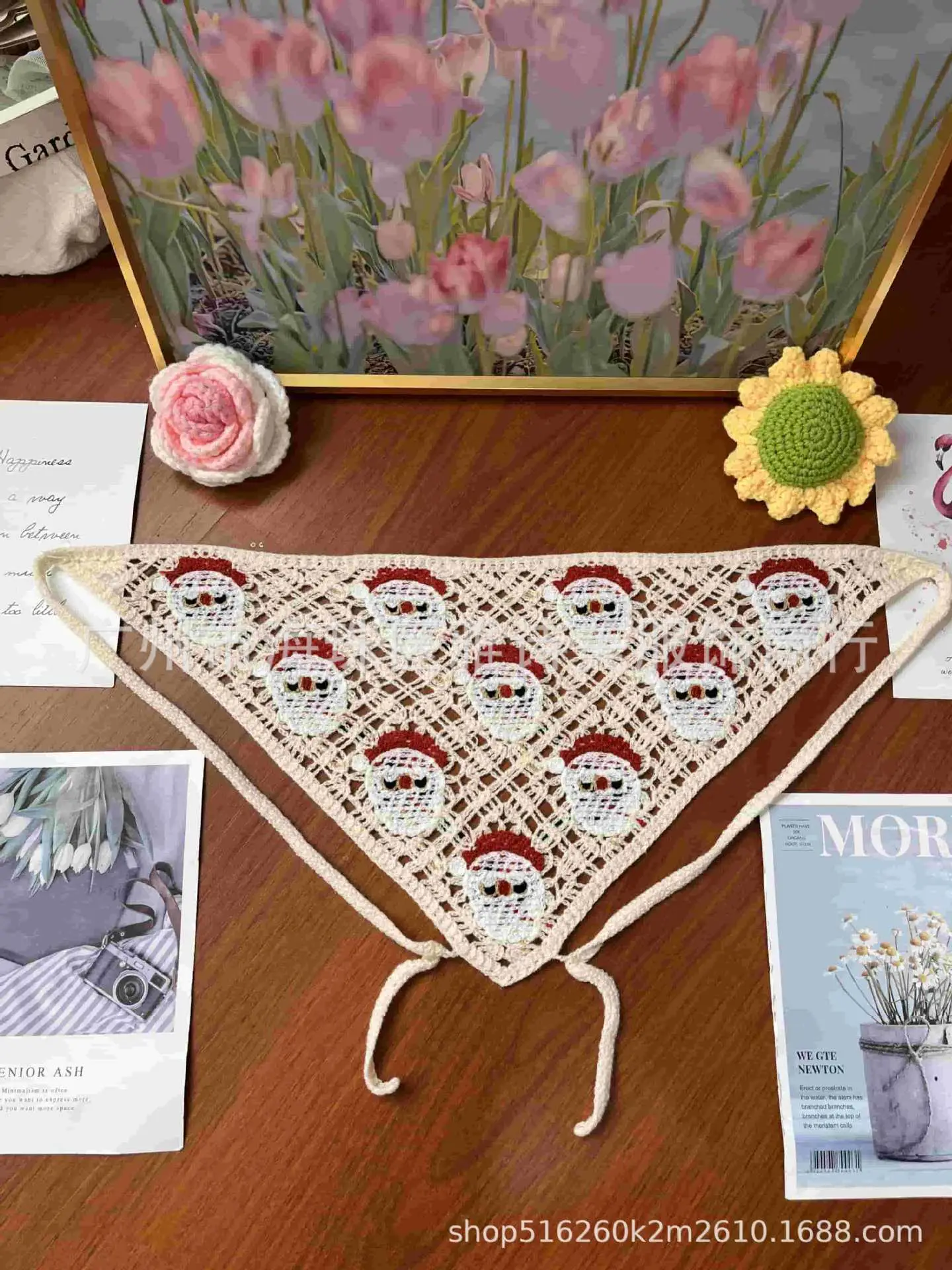 Summer Korean Style Sweet Hair Belt Photo Spice Girl Pastoral Style Hair Ornaments Floral Knitted Soft Girl Vintage Triangle Scarf Women - Image 125