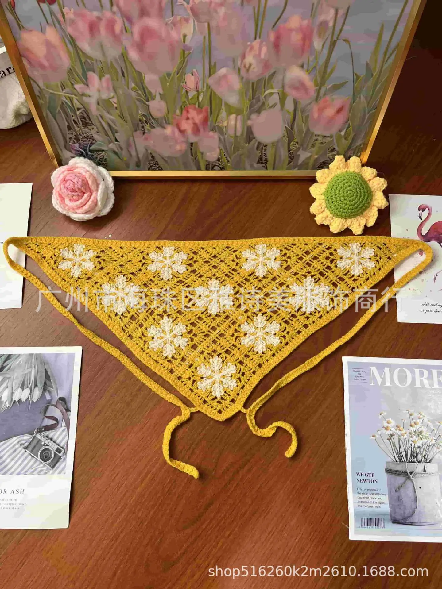 Summer Korean Style Sweet Hair Belt Photo Spice Girl Pastoral Style Hair Ornaments Floral Knitted Soft Girl Vintage Triangle Scarf Women - Image 130