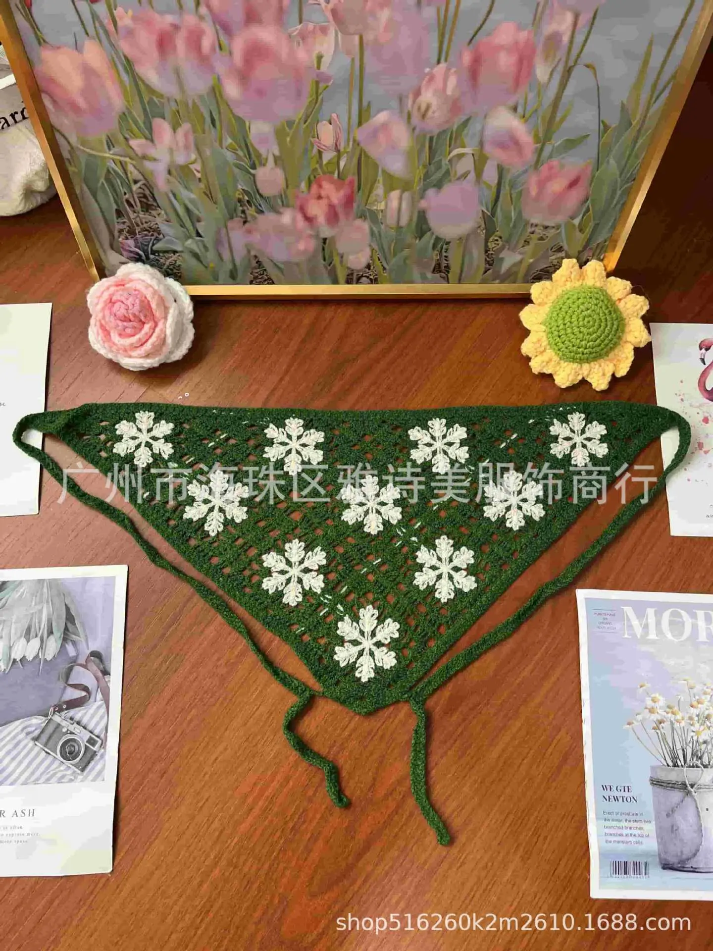 Summer Korean Style Sweet Hair Belt Photo Spice Girl Pastoral Style Hair Ornaments Floral Knitted Soft Girl Vintage Triangle Scarf Women - Image 131