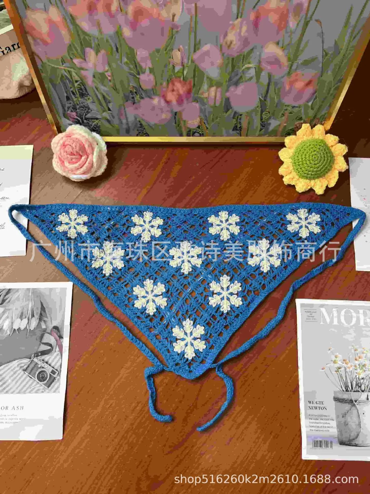 Summer Korean Style Sweet Hair Belt Photo Spice Girl Pastoral Style Hair Ornaments Floral Knitted Soft Girl Vintage Triangle Scarf Women - Image 132