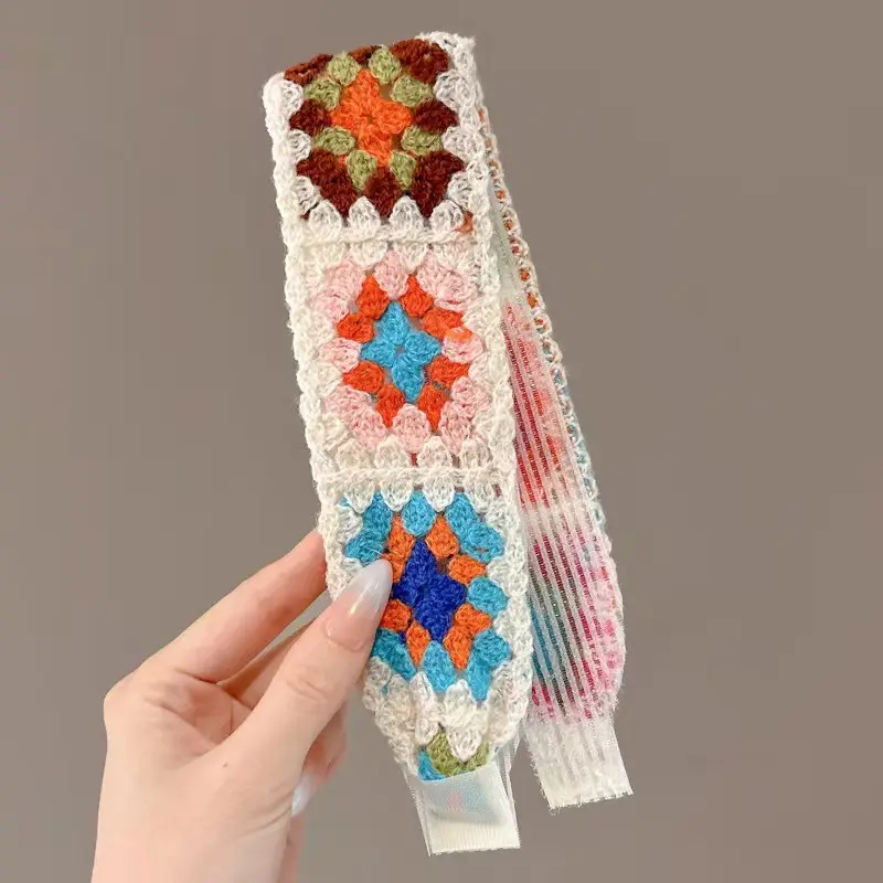 Summer Korean Style Sweet Hair Belt Photo Spice Girl Pastoral Style Hair Ornaments Floral Knitted Soft Girl Vintage Triangle Scarf Women - Image 140