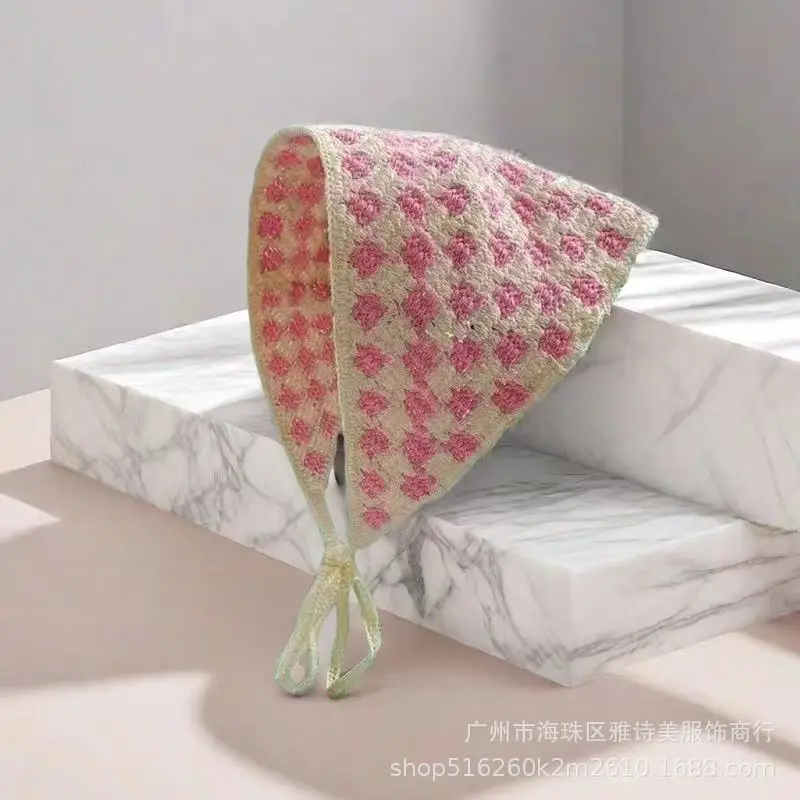 Summer Korean Style Sweet Hair Belt Photo Spice Girl Pastoral Style Hair Ornaments Floral Knitted Soft Girl Vintage Triangle Scarf Women - Image 15
