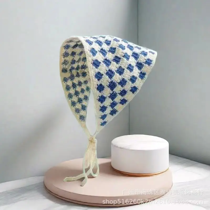 Summer Korean Style Sweet Hair Belt Photo Spice Girl Pastoral Style Hair Ornaments Floral Knitted Soft Girl Vintage Triangle Scarf Women - Image 17