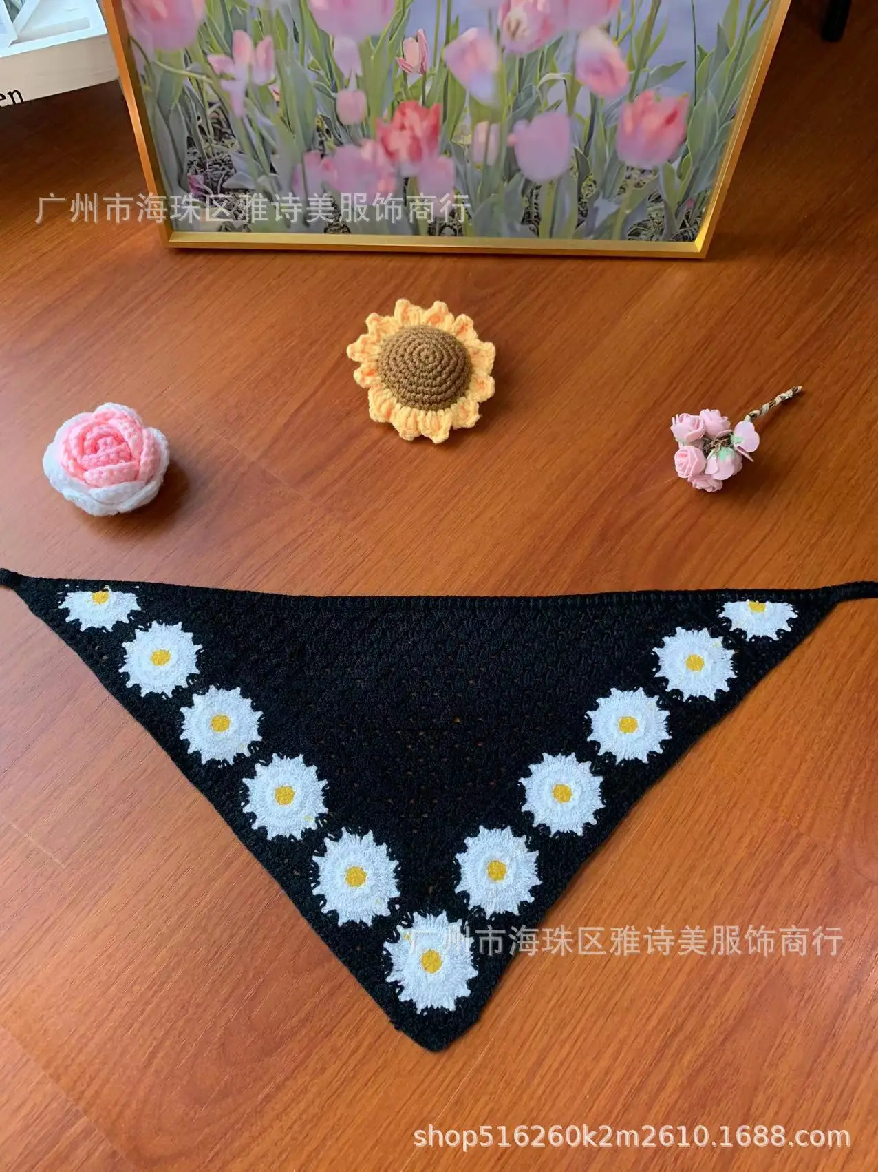 Summer Korean Style Sweet Hair Belt Photo Spice Girl Pastoral Style Hair Ornaments Floral Knitted Soft Girl Vintage Triangle Scarf Women - Image 19