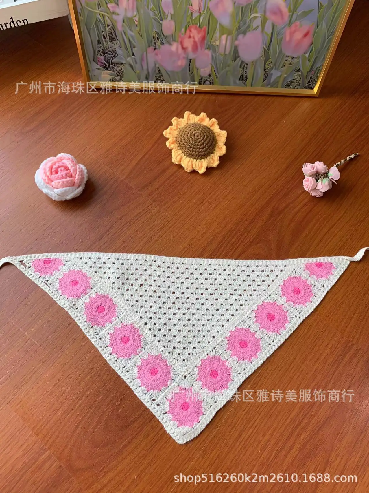 Summer Korean Style Sweet Hair Belt Photo Spice Girl Pastoral Style Hair Ornaments Floral Knitted Soft Girl Vintage Triangle Scarf Women - Image 20