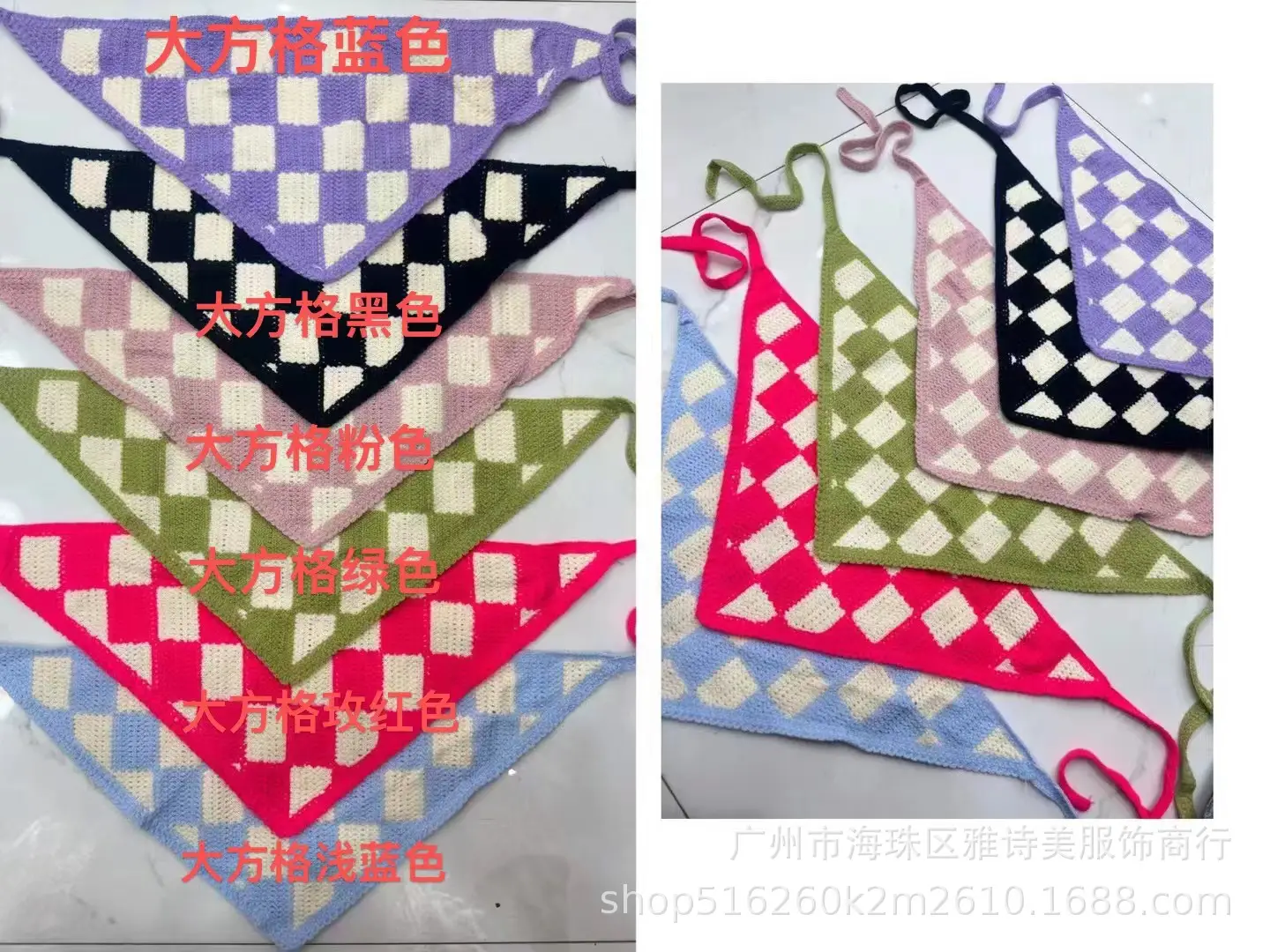 Summer Korean Style Sweet Hair Belt Photo Spice Girl Pastoral Style Hair Ornaments Floral Knitted Soft Girl Vintage Triangle Scarf Women - Image 30