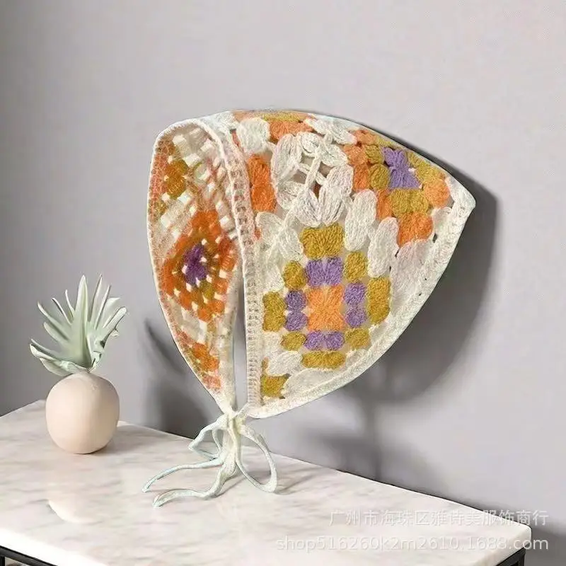 Summer Korean Style Sweet Hair Belt Photo Spice Girl Pastoral Style Hair Ornaments Floral Knitted Soft Girl Vintage Triangle Scarf Women - Image 44
