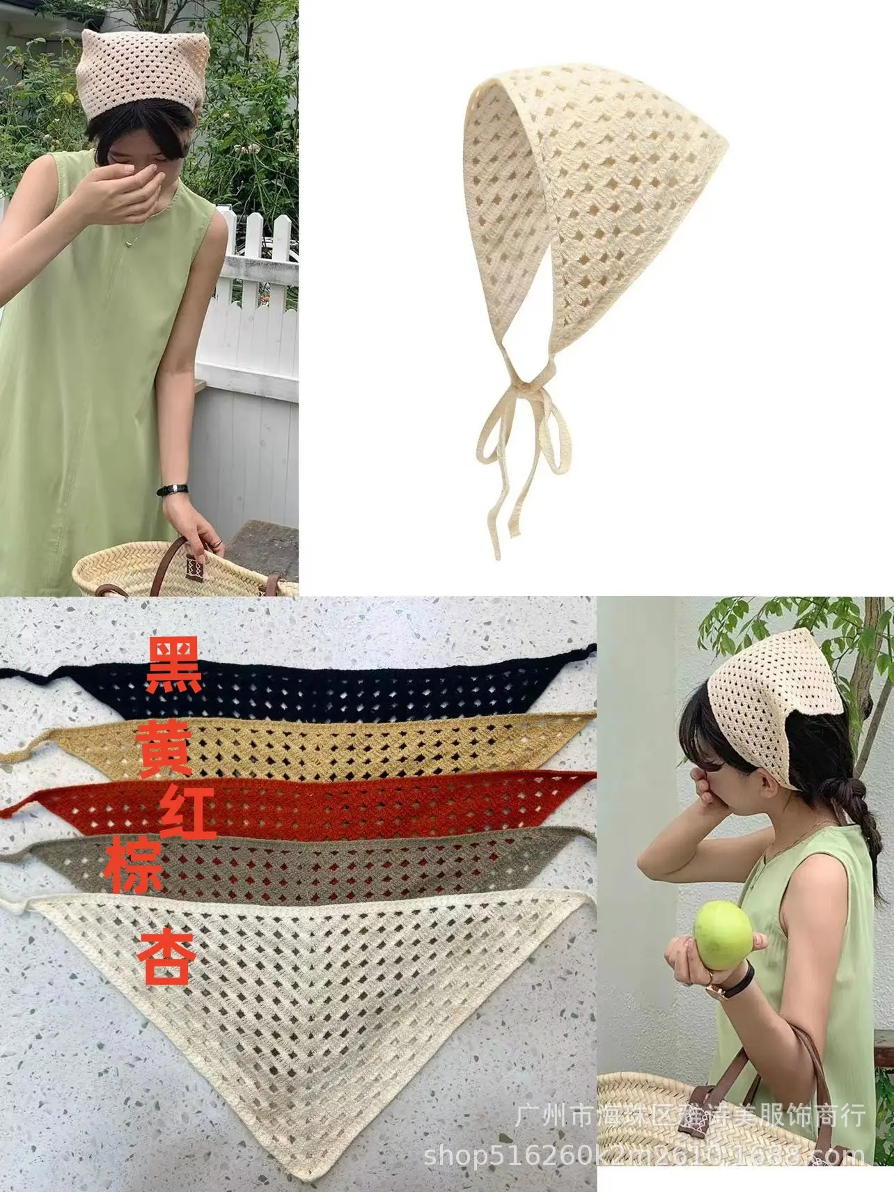 Summer Korean Style Sweet Hair Belt Photo Spice Girl Pastoral Style Hair Ornaments Floral Knitted Soft Girl Vintage Triangle Scarf Women - Image 62