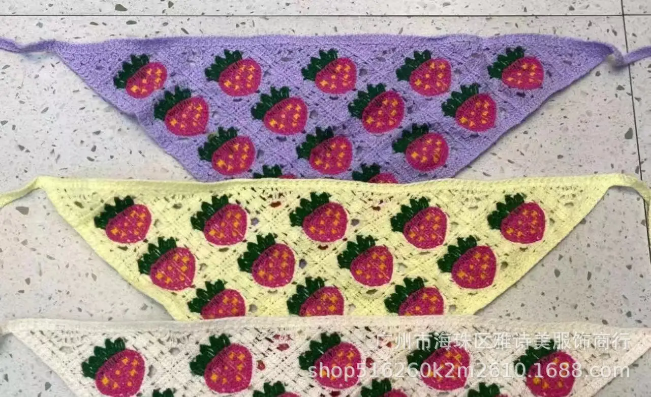 Summer Korean Style Sweet Hair Belt Photo Spice Girl Pastoral Style Hair Ornaments Floral Knitted Soft Girl Vintage Triangle Scarf Women - Image 86