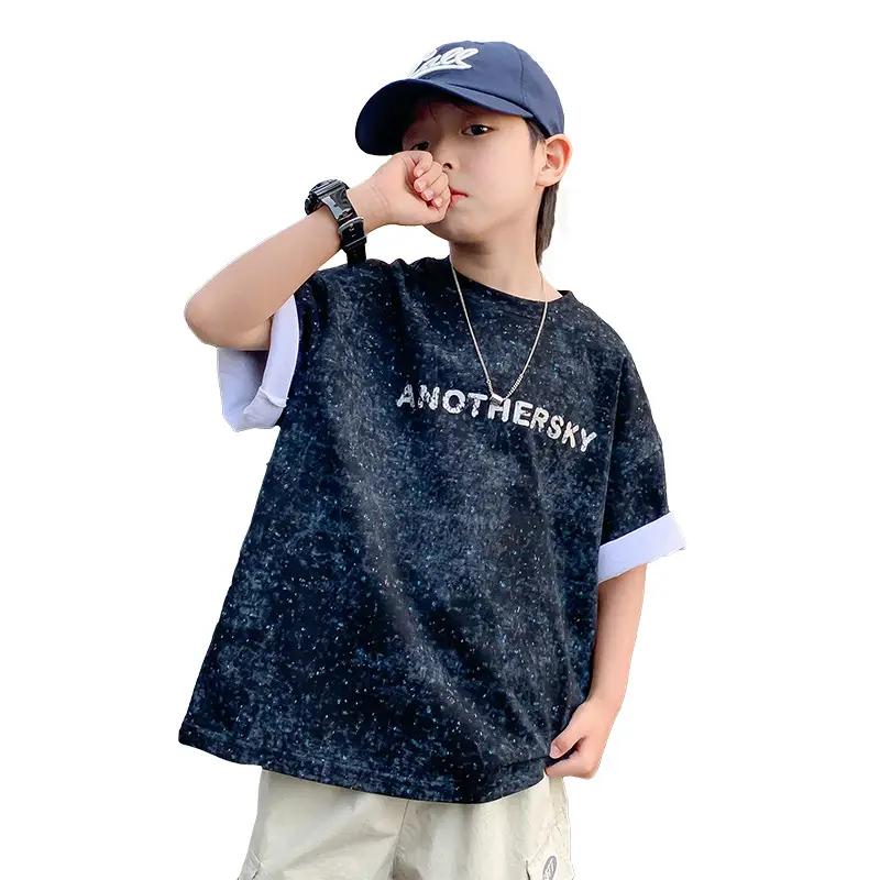 Boys Starry Sky Ink Cotton Short Sleeve T-Shirt 2024 - Image 7