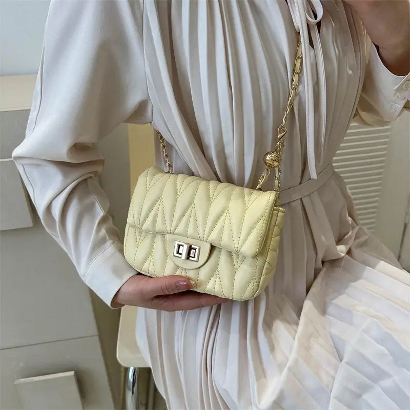 Quilted Chain Crossbody Bag for Women Yellow 2025 - Image 6