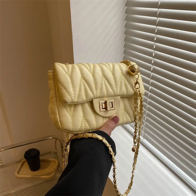Quilted Chain Crossbody Bag for Women Yellow 2025 - Image 3