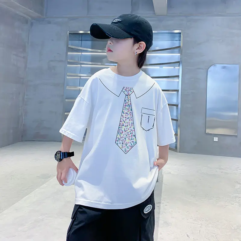 Boys Cotton T-Shirt Black with Printed Neckline & Pocket - Image 3