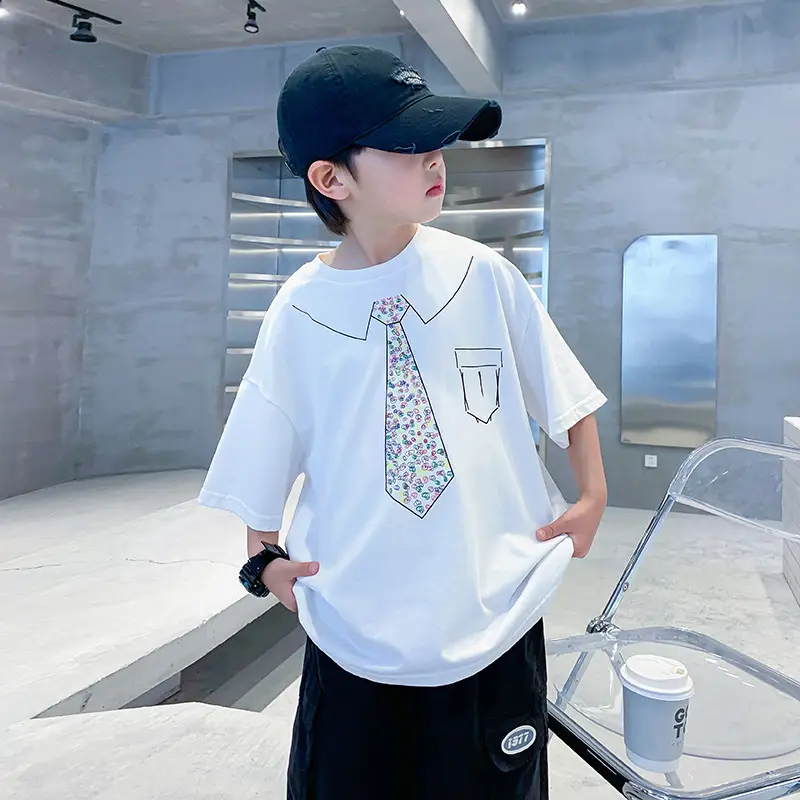 Boys Cotton T-Shirt Black with Printed Neckline & Pocket - Image 4