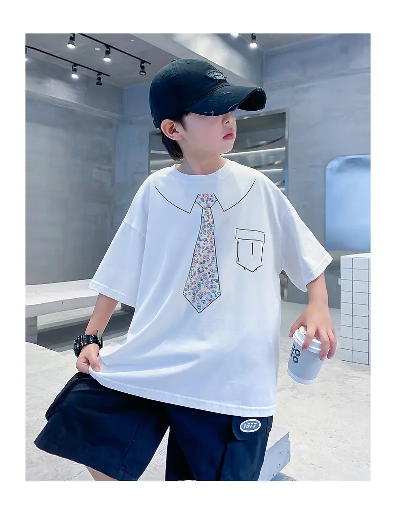 Boys Cotton T-Shirt Black with Printed Neckline & Pocket — feature 10