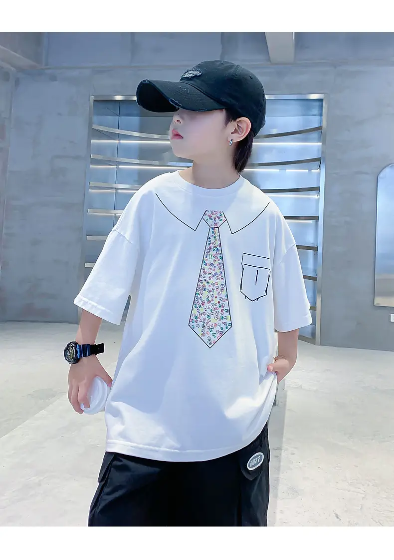 Boys Cotton T-Shirt Black with Printed Neckline & Pocket — feature 11