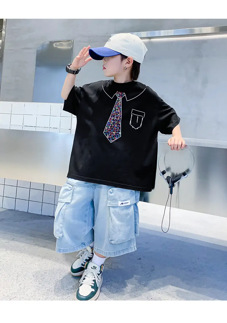 Boys Cotton T-Shirt Black with Printed Neckline & Pocket — feature 12