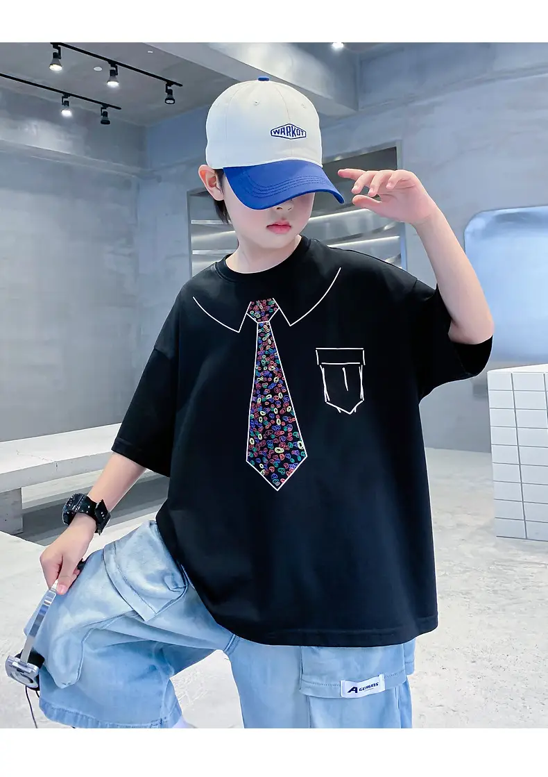 Boys Cotton T-Shirt Black with Printed Neckline & Pocket — feature 15