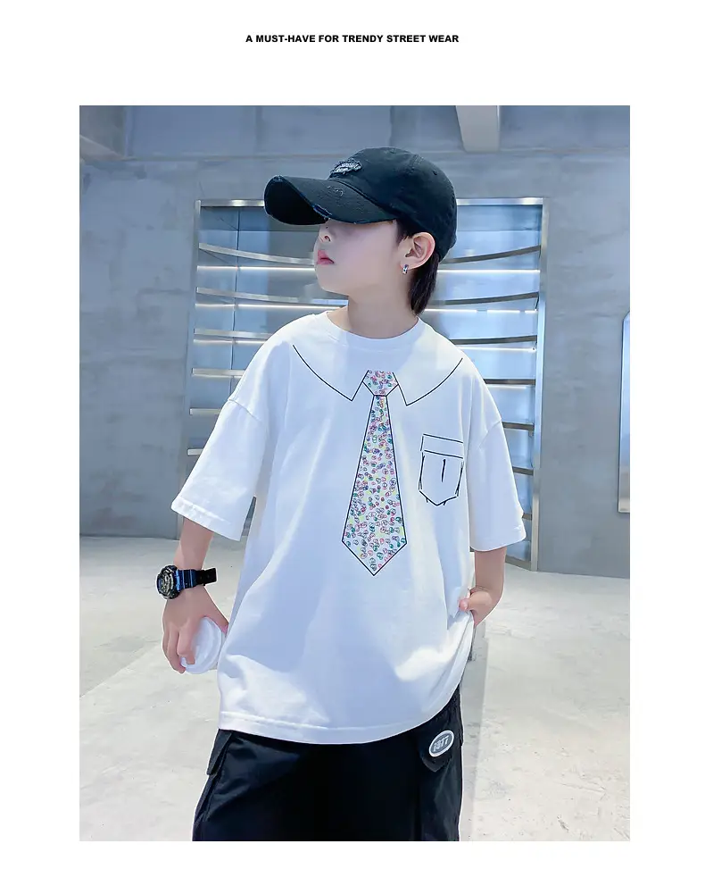 Boys Cotton T-Shirt Black with Printed Neckline & Pocket — feature 2