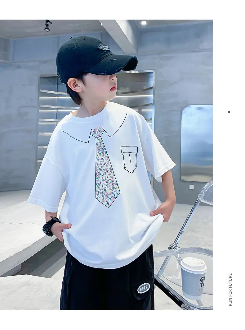 Boys Cotton T-Shirt Black with Printed Neckline & Pocket — feature 8