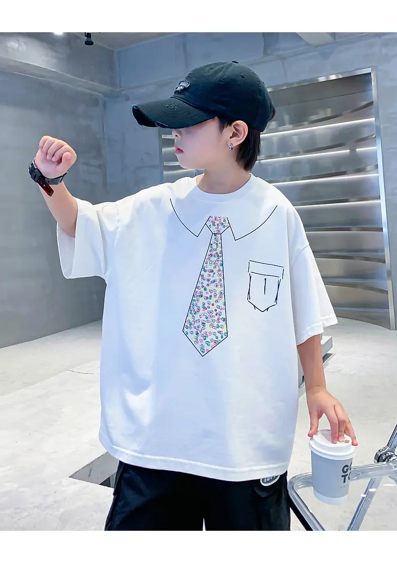 Boys Cotton T-Shirt Black with Printed Neckline & Pocket — feature 9