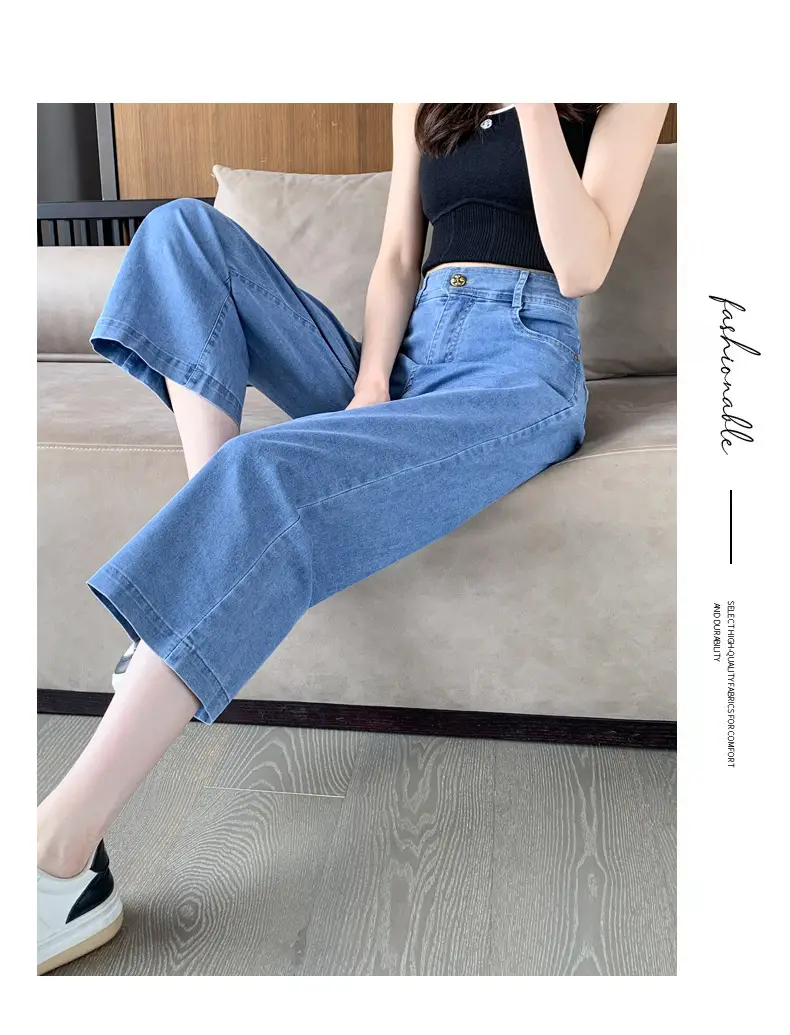 Wide Leg Jeans Women Dark Blue High Waist Spring Autumn — feature 34