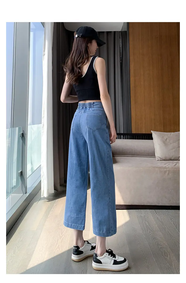 Wide Leg Jeans Women Dark Blue High Waist Spring Autumn — feature 35