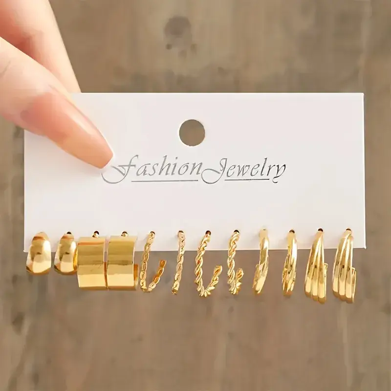 Golden Square Geometric Earrings Set for Women - Image 38