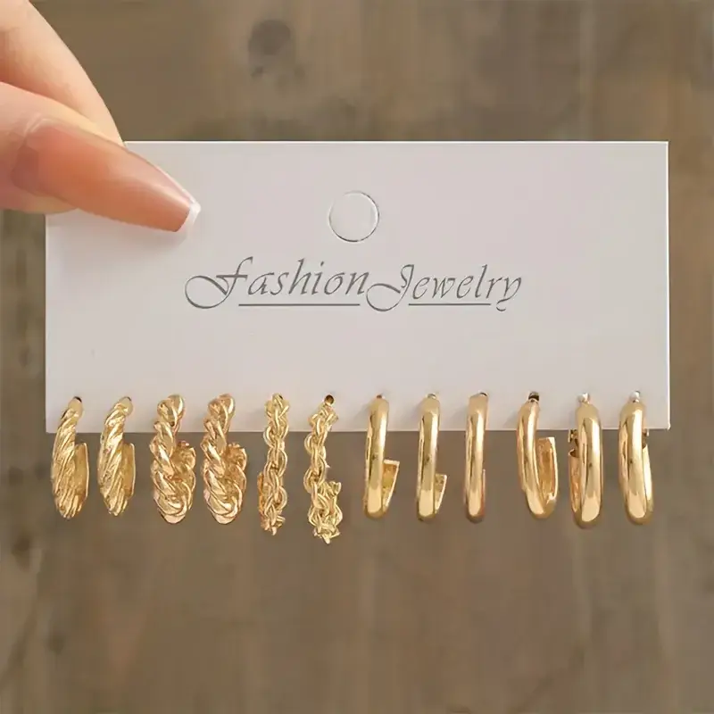 Golden Square Geometric Earrings Set for Women - Image 22