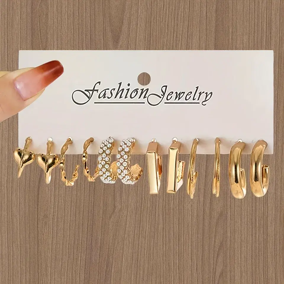 Golden Square Geometric Earrings Set for Women - Image 20