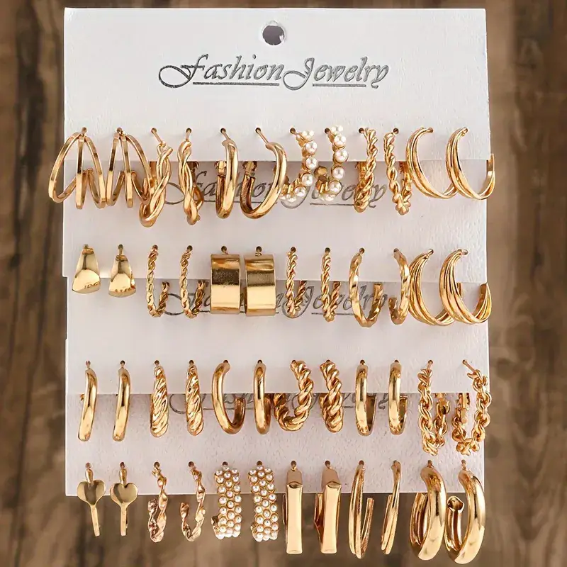 Golden Square Geometric Earrings Set for Women — feature 3