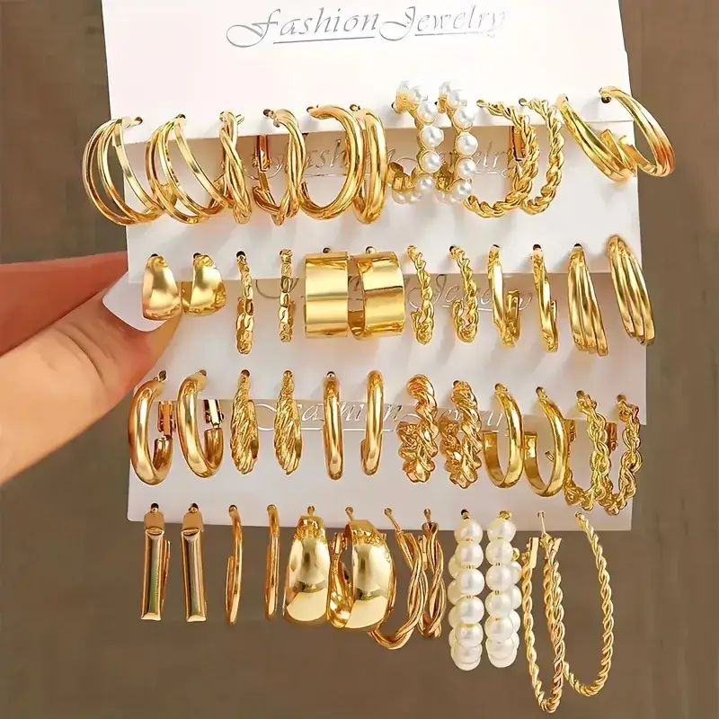 Golden Square Geometric Earrings Set for Women — feature 4