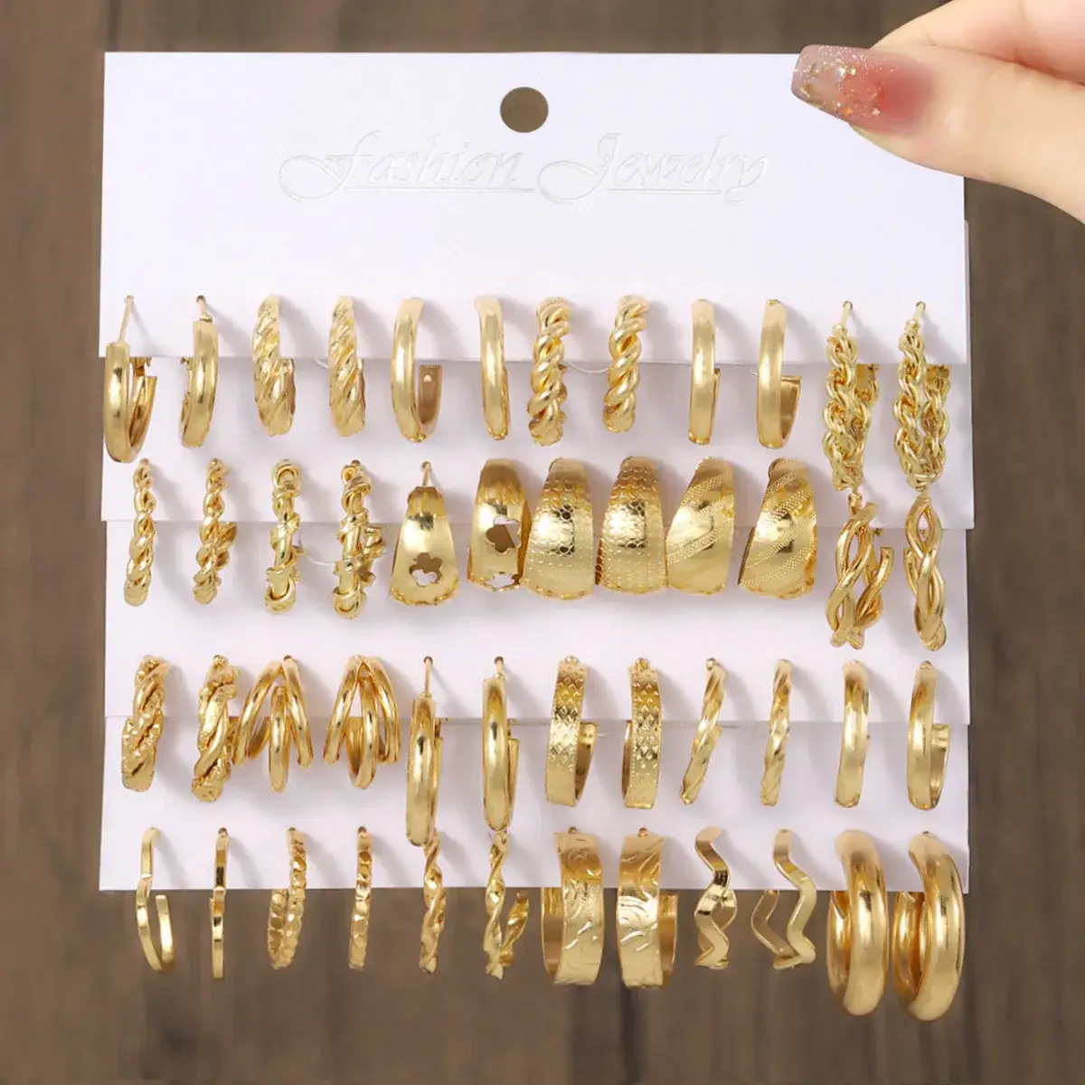 Golden Square Geometric Earrings Set for Women - Image 11