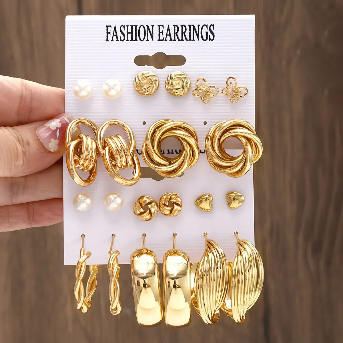 Golden Square Geometric Earrings Set for Women - Image 13