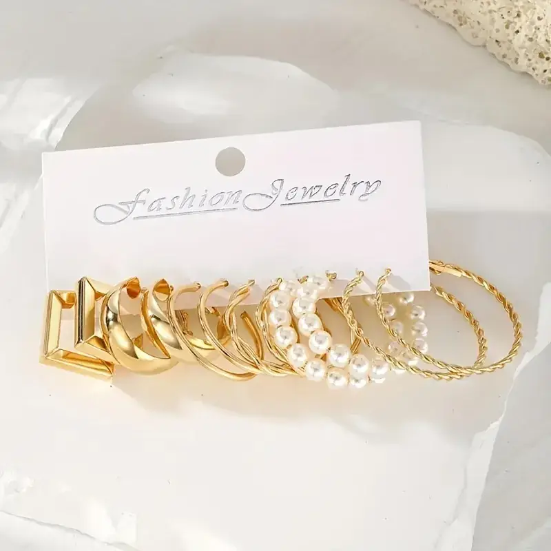 Golden Square Geometric Earrings Set for Women - Image 26