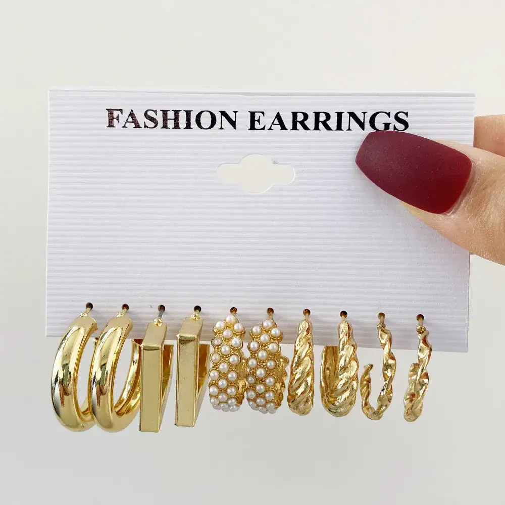 Golden Square Geometric Earrings Set for Women - Image 34