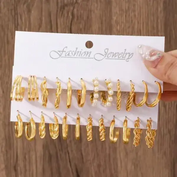 Golden Square Geometric Earrings Set for Women - Image 35