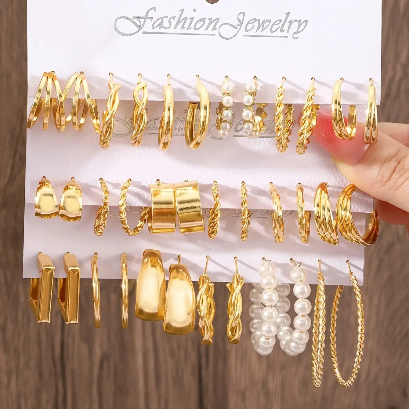 Golden Square Geometric Earrings Set for Women - Image 5